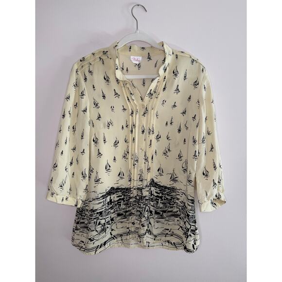 ASO Gossip Girl Blair Waldorf Parker Silk Sailboat Pleated Button Blouse Rare L - Picture 2 of 10